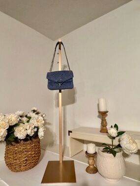 Woven Navy Chain-Strap Crossbody Bag